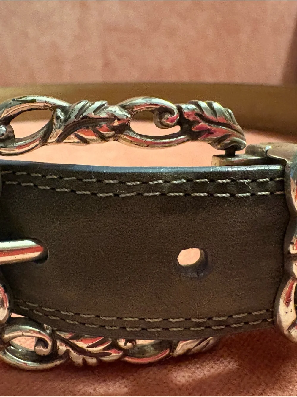Brighton - Vintage-Inspired Gray/tan reversible Leather Belt with silver buckle